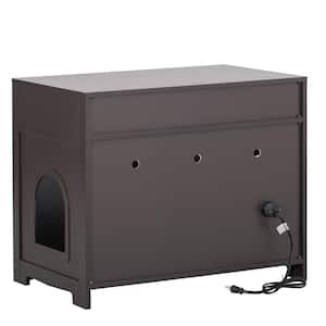 Litter Box Enclosure Cat Litter Box Furniture with Hidden Plug 2 Doors Cat Washroom Storage Bench Side Table in Brown