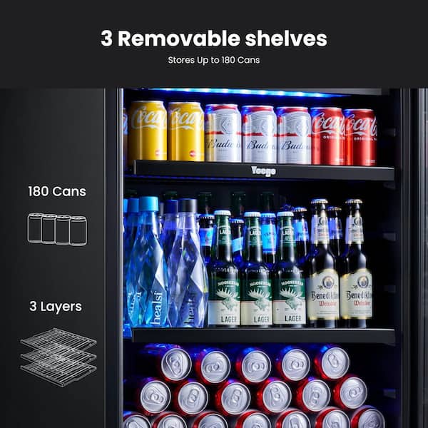24 in. Single Zone 180-Cans Built-In/Freestanding Beverage Refrigerator in Stainless Steel Beer Drink Cooler Fridge