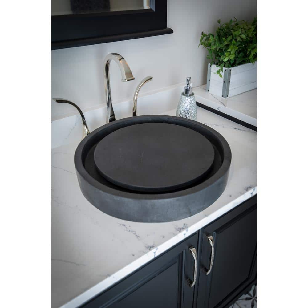 18-Inch Black Lava Stone Round Infinity Pool Sink