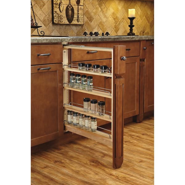 Brown 6 in. Pull-Out Base Filler Cabinet Rack with Soft-Close