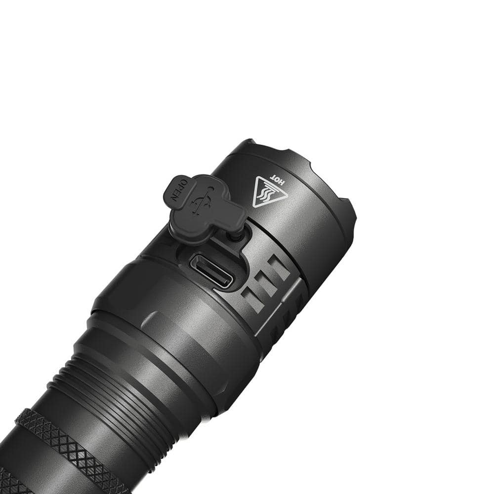 Black Tactical Rechargeable LED Flashlight with USB-C Charging