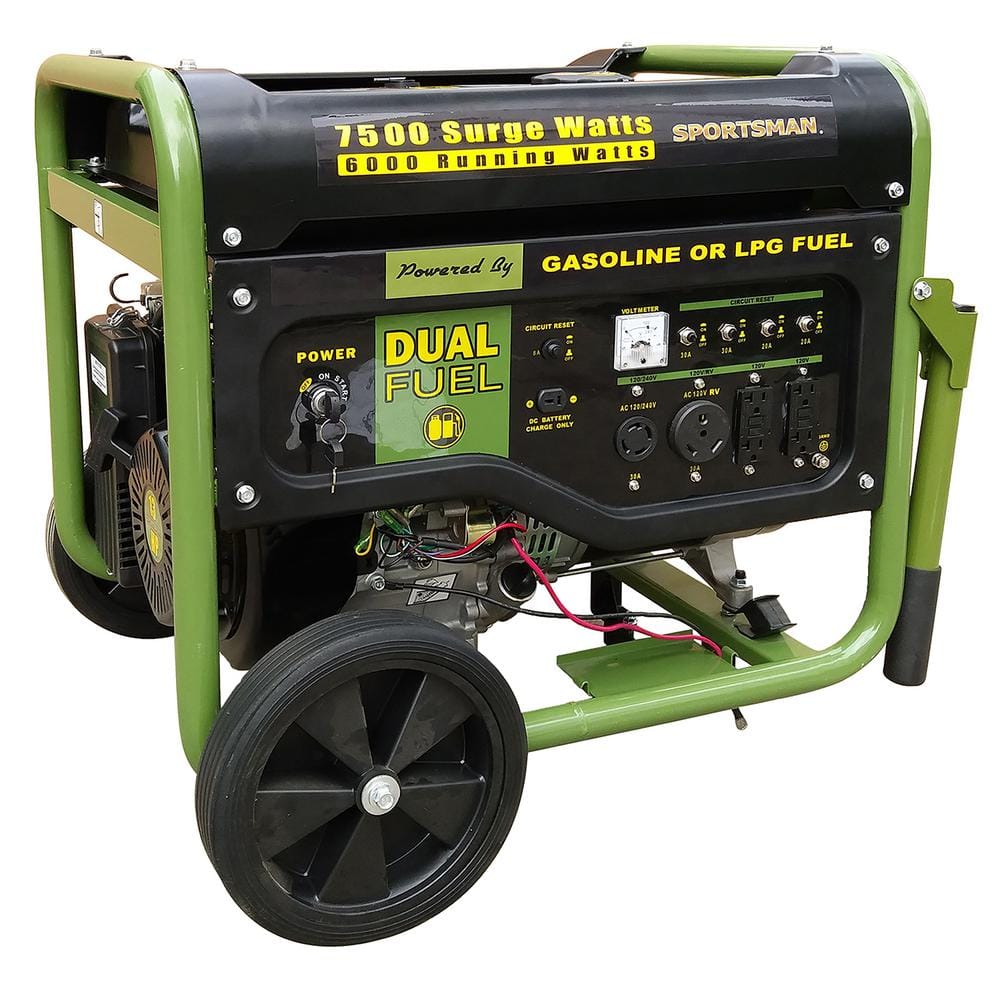 7,500/2,000-Watt Dual Fuel Powered Portable Generator with Electric/Recoil Start, LPG or Regular Gas with CO Shield -  Sportsman, GEN752K