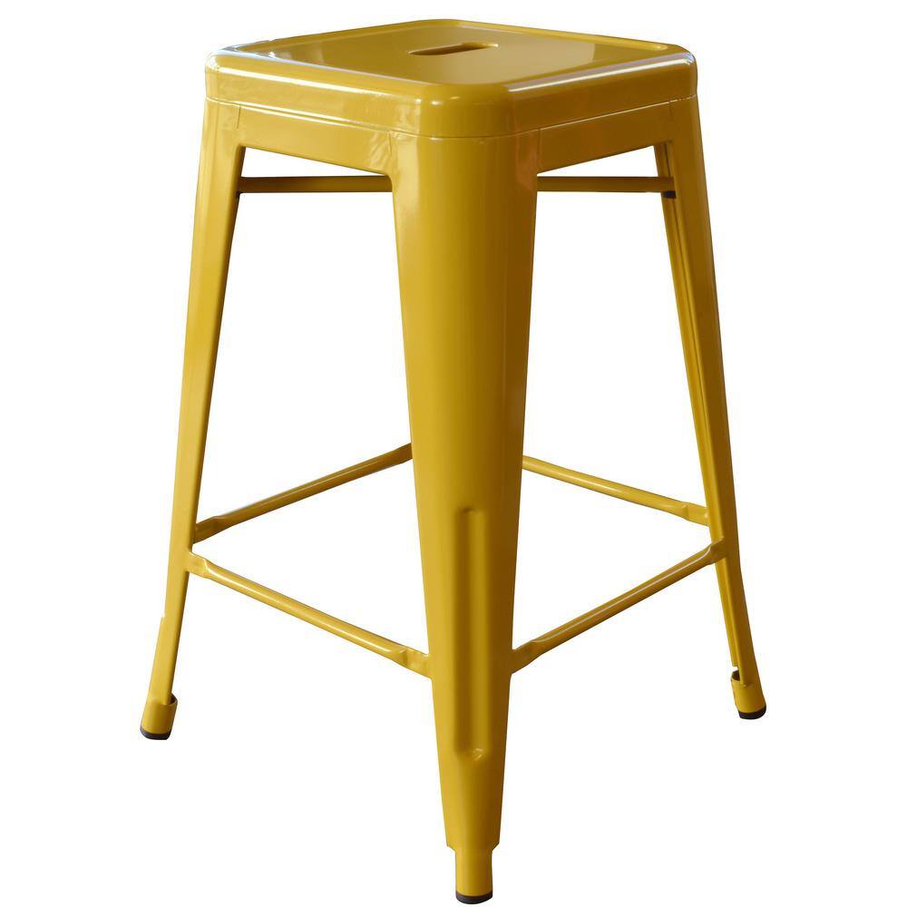 24" Gold Stackable Metal Backless Bar Stools, Set of 4