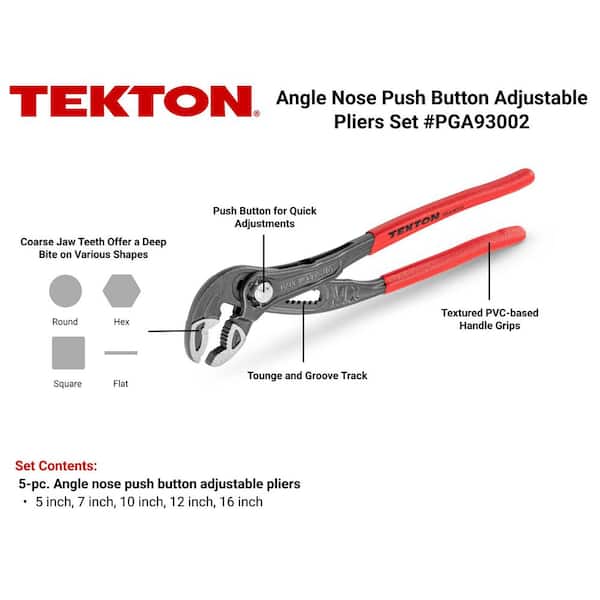 Angle Nose Push Button Adjustable Pliers Set, 5-Piece (5,7, 10,12,16 in.)