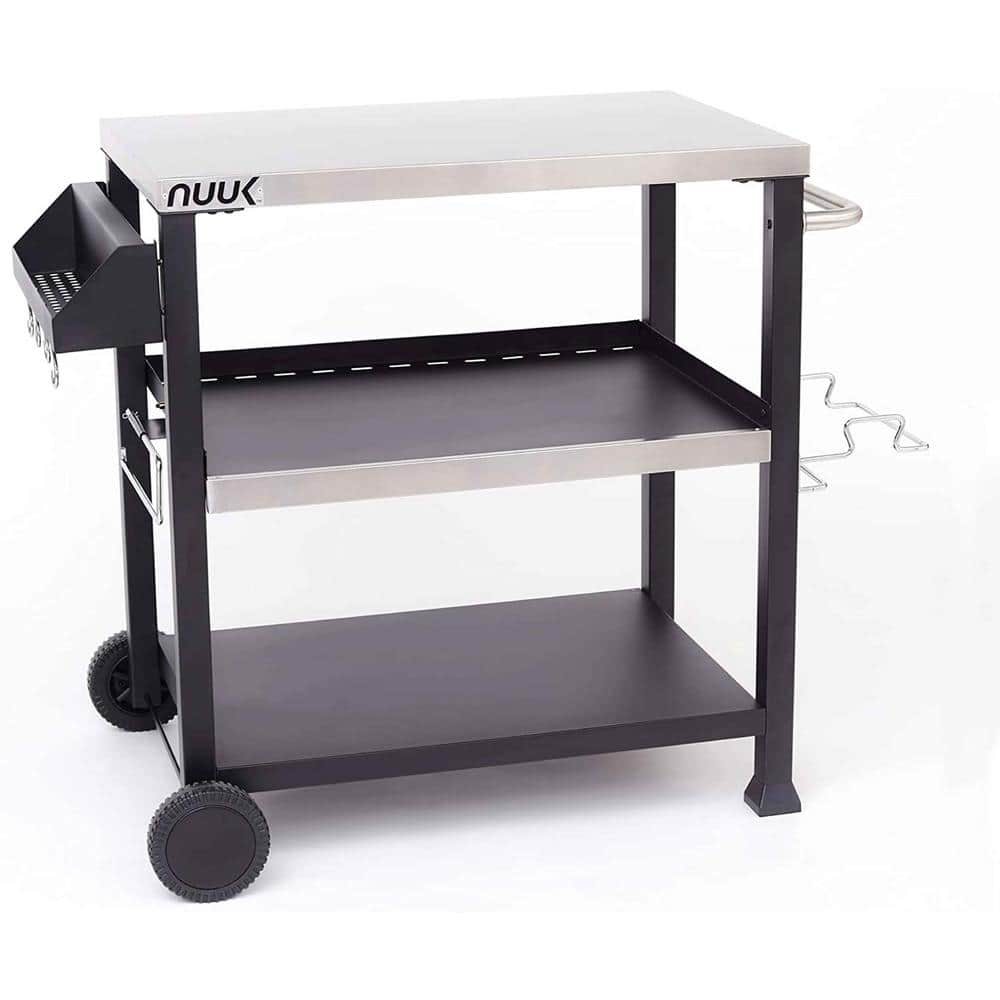 NUUK 32 in. Outdoor Working Table Grill Cart 3 Levels with Handle