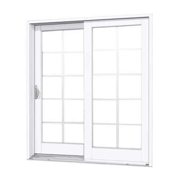 MP Doors 72 in. x 80 in. Woodgrain Interior and Smooth White Exterior Left-Hand Composite Sliding Patio Door with 10-Lite GBG