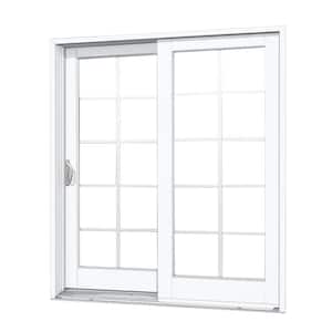 60 in. x 80 in. Woodgrain Interior, White Exterior Composite Left Hand Sliding Patio Door with 10 Lite GBG