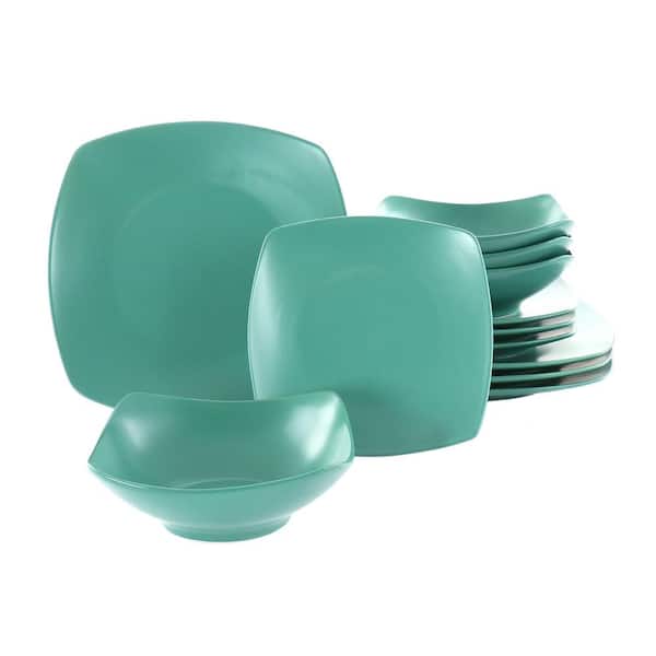 Gibson Home Zen Buffetware 12 Piece Fine Ceramic Dinnerware Set In Matte Green Service Set For 4