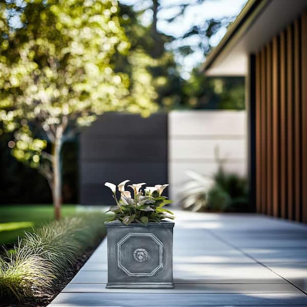 Sapcrete Decorative 10.3 in. High Extra Large Square Deep Charcoal Concrete Planter / Plant Pot for Indoor and Outdoor