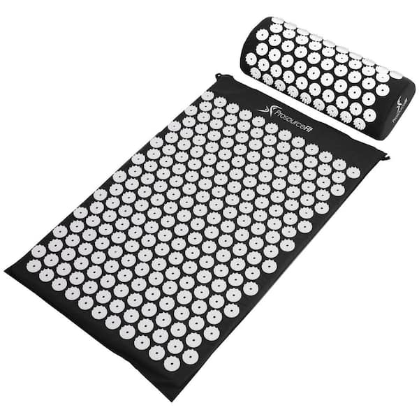 Black 25 in. x 15.75 in. Acupressure Mat and Pillow Set for Back/Neck Pain Relief and Muscle Relaxation (2.73 sq. ft.)