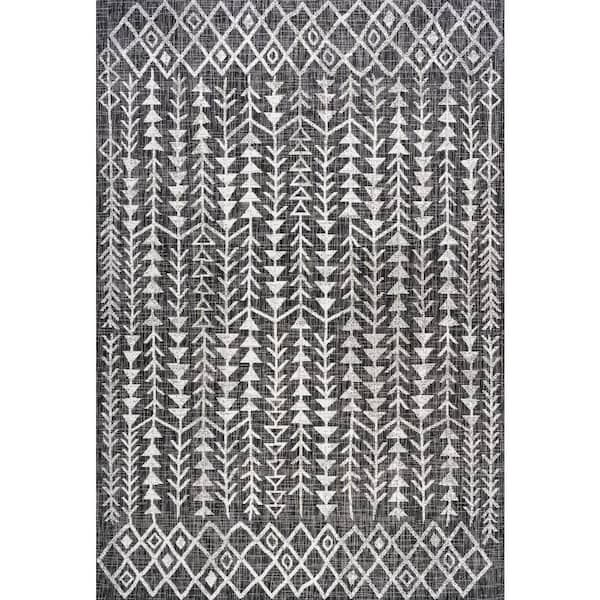 Tokay Bohemian Geometric Black/Ivory 4 ft. x 6 ft. Indoor/Outdoor Area Rug