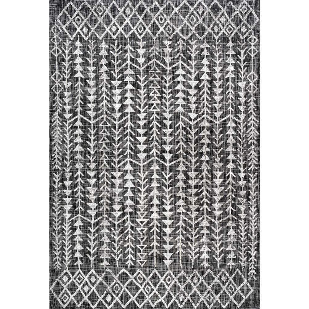 Black and Ivory Geometric Bohemian Indoor/Outdoor Rug