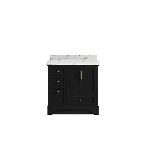 Willow Collections Alys 36 in. W x 22 in. D x 36 in. H Single Sink Bath Vanity Center in Black with 2 in. Viola Brown qt Top