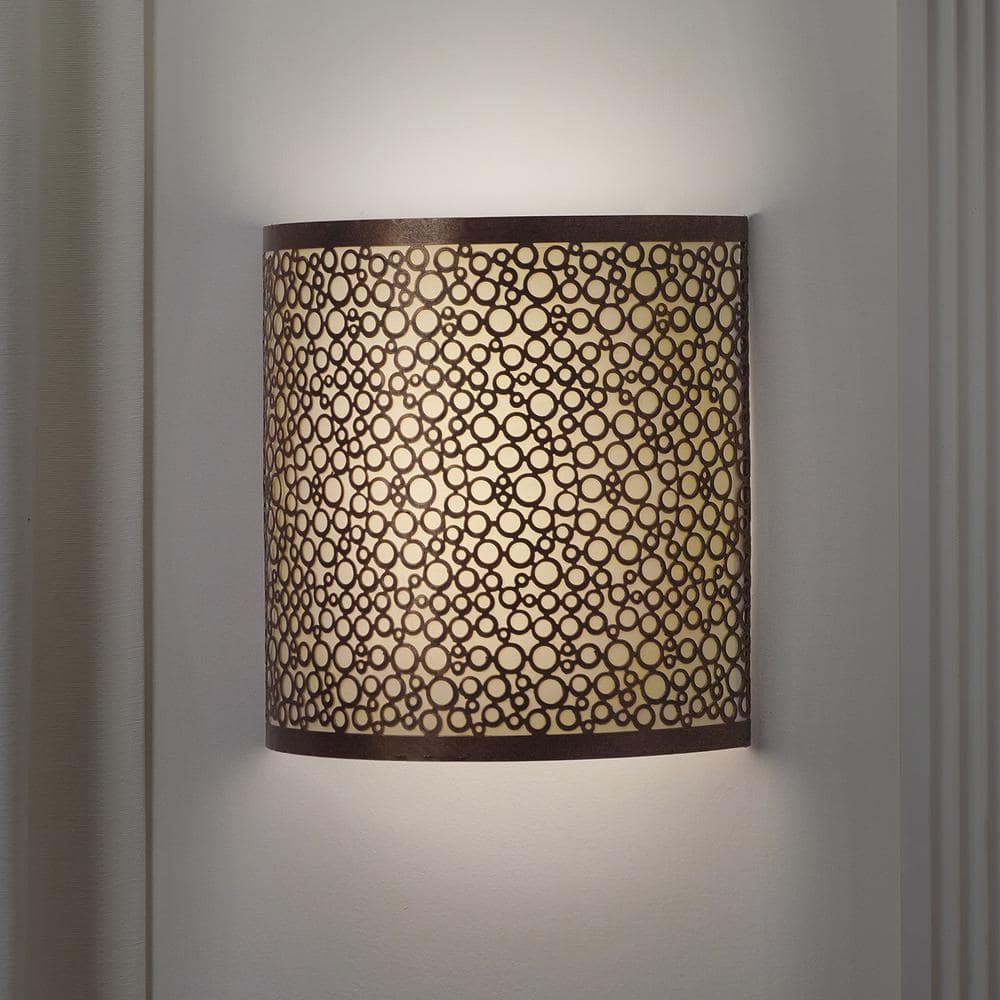 Olita Barrel Wireless Wall Sconce with Circular Bronze Overlay