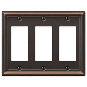 Ascher 3-Gang Aged Bronze Decorator/Rocker Stamped Steel Wall Plate