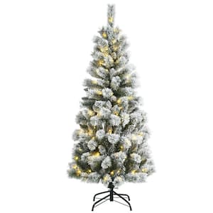 5 ft. Pre-Lit PVC Flocked Hinged Artificial Christmas Tree with Remote