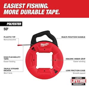 50 ft. x 13 in. Polyester Fish Tape with Non-Conductive Tip with 7-in-1 Conduit Reamer