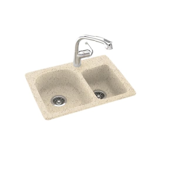 Swan Dual-Mount Solid Surface 25 in. x 18 in. 1-Hole 60/40 Double Bowl Kitchen Sink in Tahiti Desert