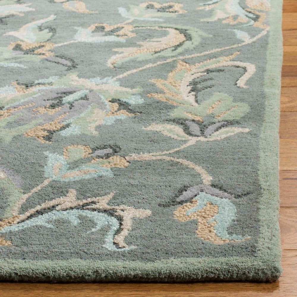 Handmade Gray Floral Wool Runner Rug, 2'3" x 6'