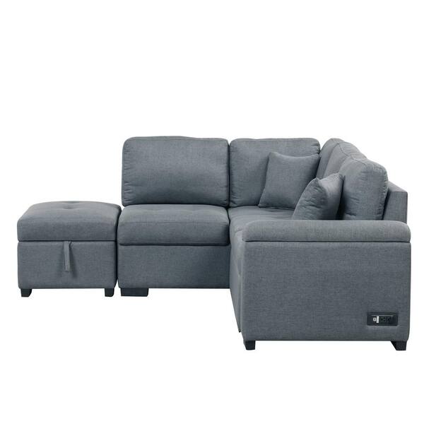 Harper & Bright Designs 85 in. Linen Sectional Sofa in. Dark