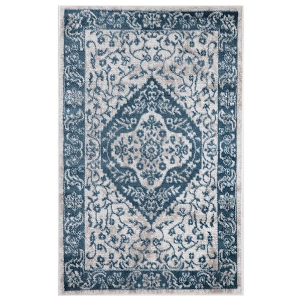 Concord Global Trading Jefferson Collection Pearl Heriz Blue 3 ft. x 4 ft. Medallion Area Rug