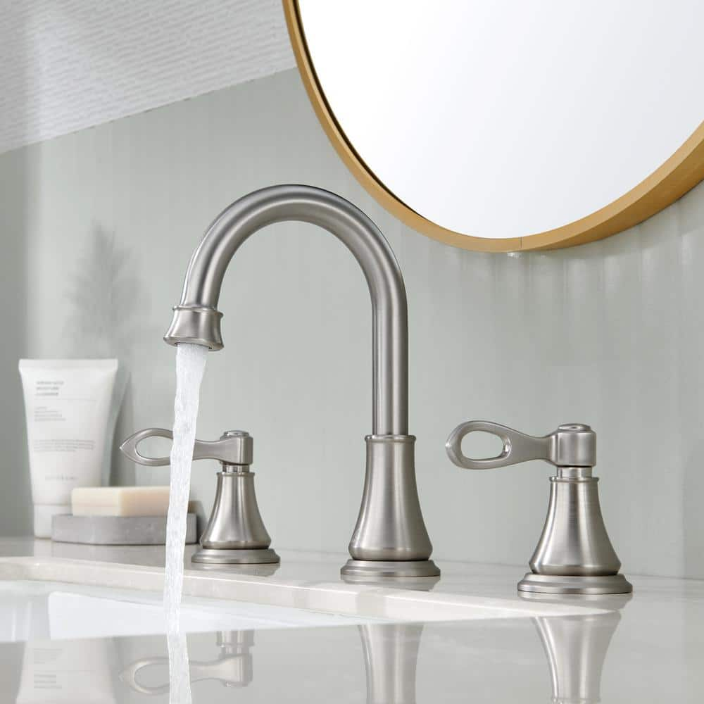 Boyel Living 8 in. Double Handle Bathroom Sink Faucet with Drain Kit in Brushed Nickel