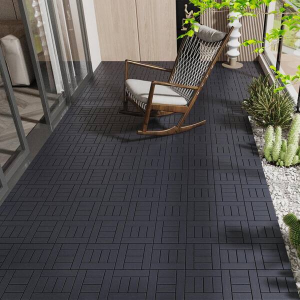 Tidoin Outdoor 1 ft. x 1 ft. Composite Deck Tile in Dark Gray(44 Per Box)