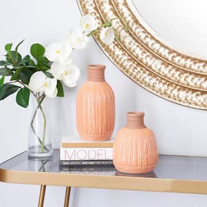 9 in., 7 in. Orange Handmade Ceramic Decorative Vase (Set of 2)