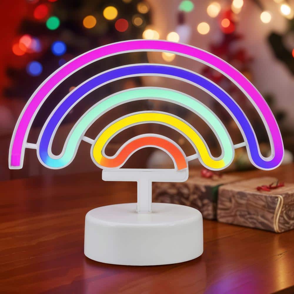 Alsy 7.5 in. White Novelty Integrated LED Neon Rainbow Table