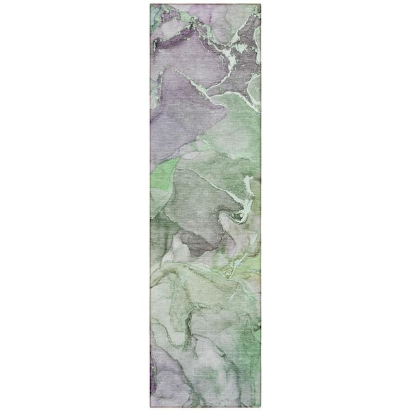 Green 2 ft. x 7 ft. Abstract Indoor / Outdoor Area Rug