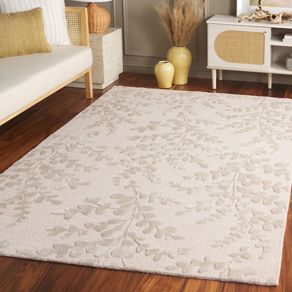 Glamour 6 ft. x 6 ft. Beige Solid Botanical square Area Rug