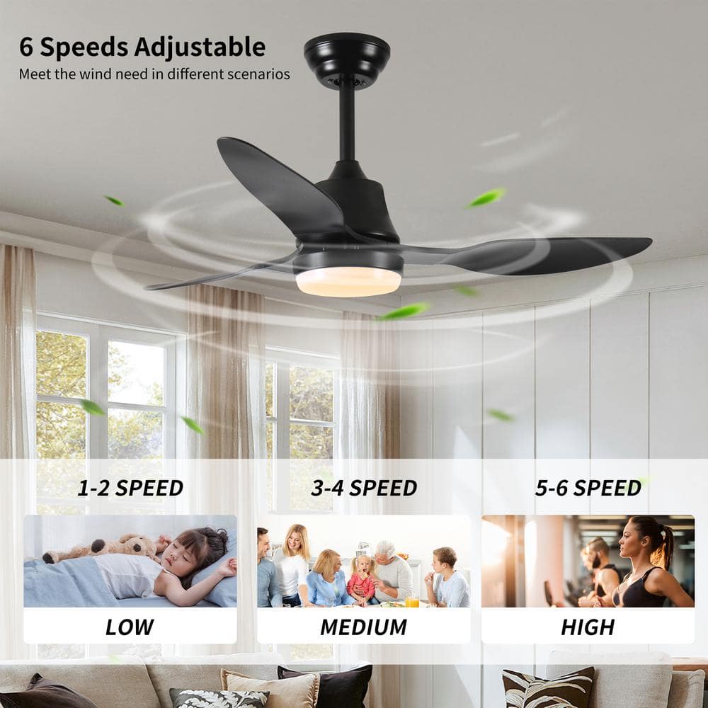 42-Inch Black ABS Blade Ceiling Fan with LED Light and Remote