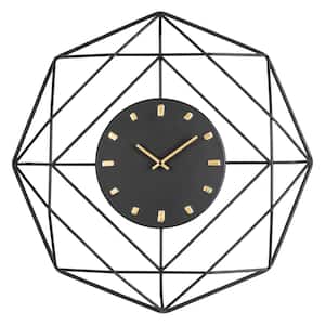 24.02 in. D Modern Metal Black and Golden Wall Clock