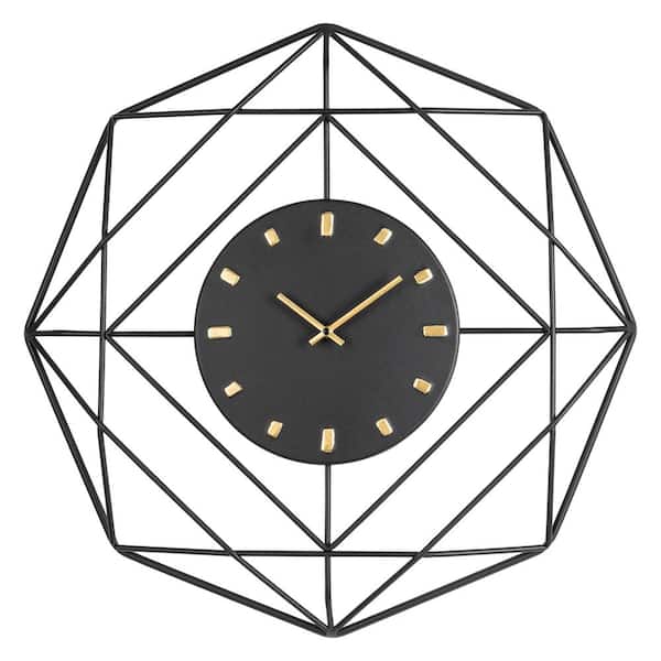 Glitzhome 24.02 in. D Modern Metal Black and Golden Wall Clock
