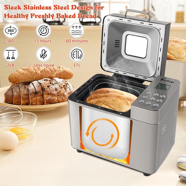 19-in-1 Programmable Stainless Steel Automatic Bread Maker Machine 2LB,Keep Warm 