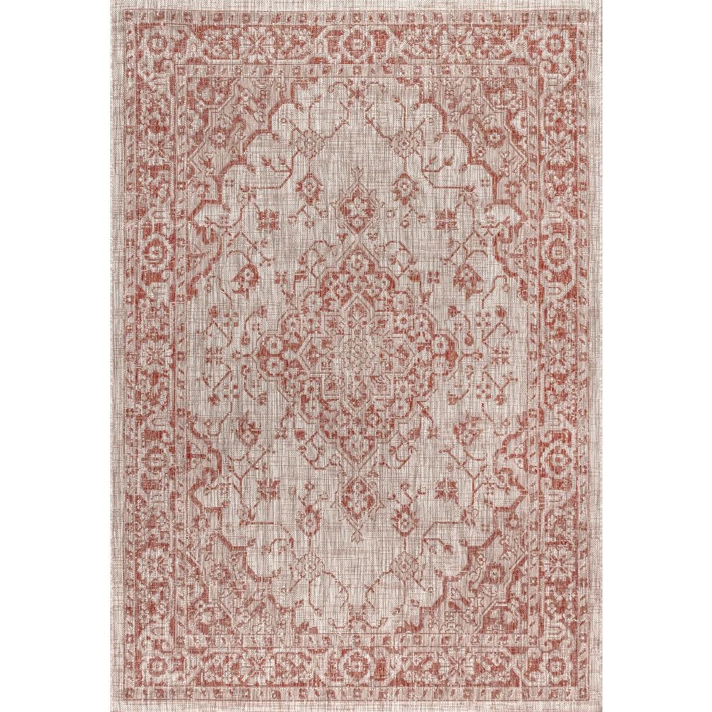 Rozetta 3' x 5' Red and Taupe Synthetic Medallion Area Rug