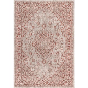 Rozetta Boho Medallion Red/Taupe 3 ft. 11 in. x 6 ft. Textured Weave Indoor/Outdoor Area Rug