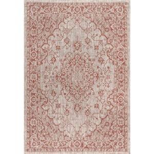 Rozetta Boho Medallion Red/Taupe 7 ft. 9 in. x 10 ft. Textured Weave Indoor/Outdoor Area Rug