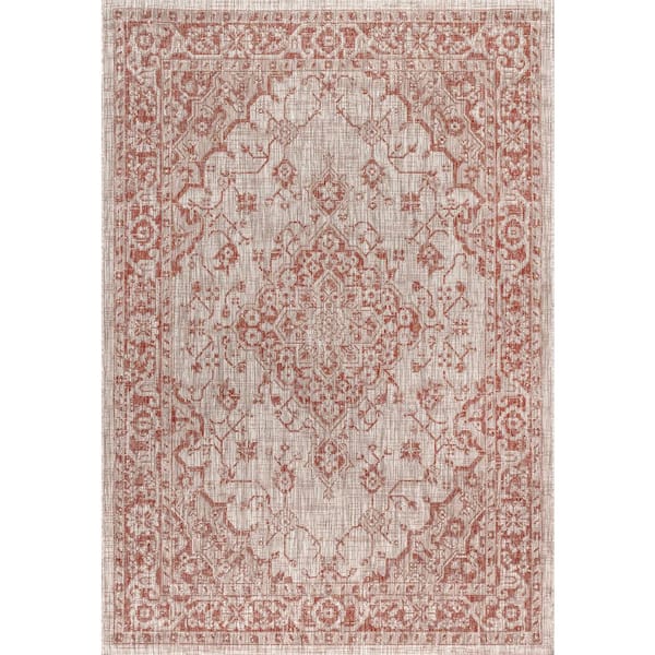 Rozetta Boho Medallion Red/Taupe 7 ft. 9 in. x 10 ft. Textured Weave Indoor/Outdoor Area Rug