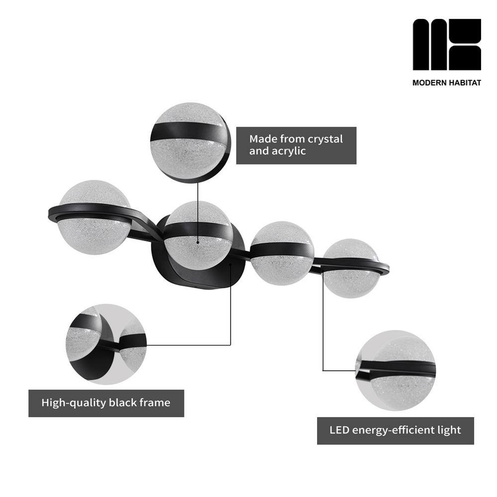 Black Metal 4-Light Dimmable LED Vanity Light with Globe Shades