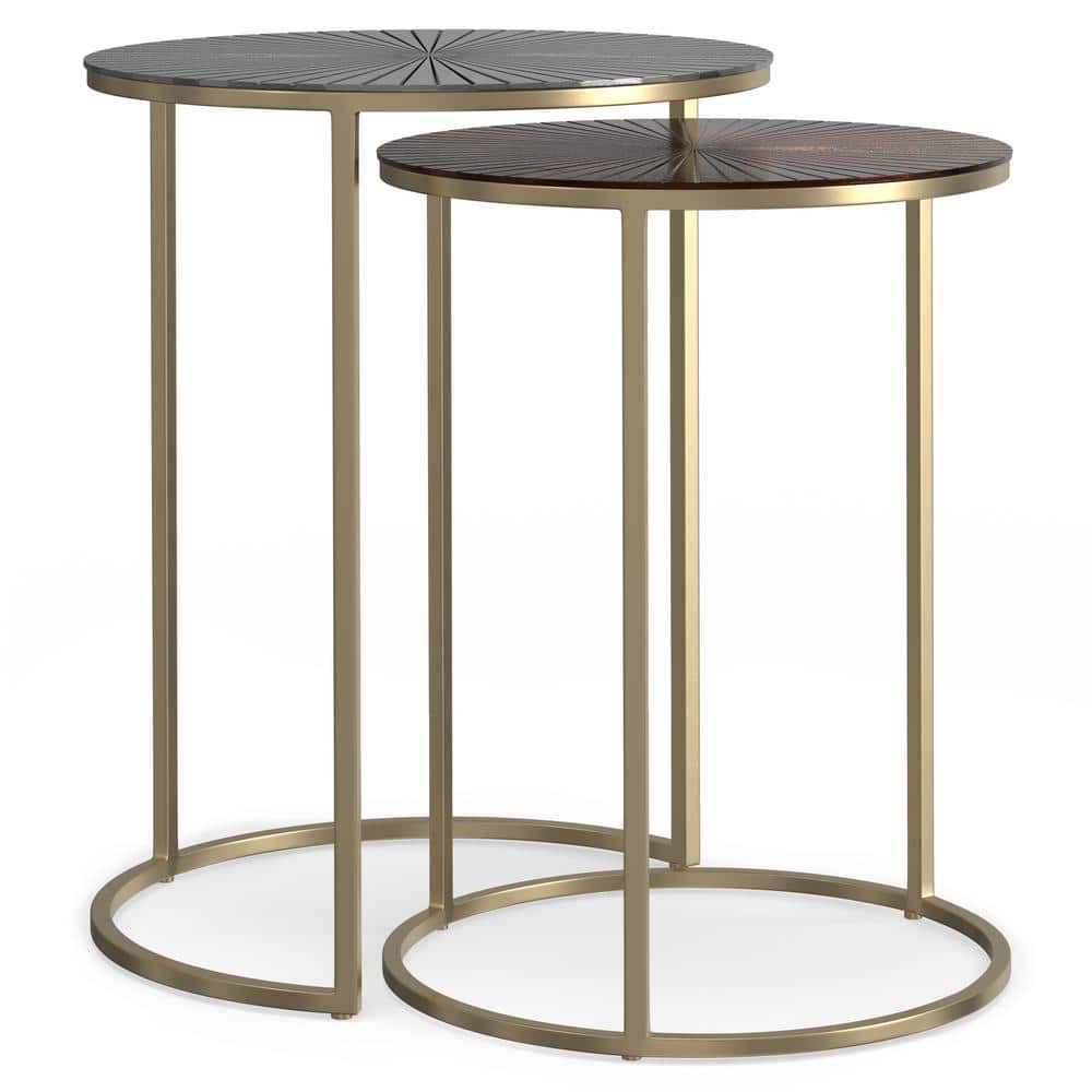 Simpli Home Drake Contemporary 18 in. Wide Metal Nesting table in Antique Nickel, Antique Copper, Fully Assembled