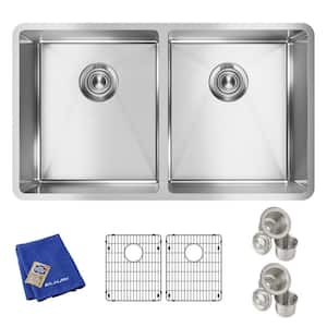 Crosstown 32 in. Undermount Double Bowl 18-Gauge Stainless Steel Kitchen Sink Kit w/ Accessories