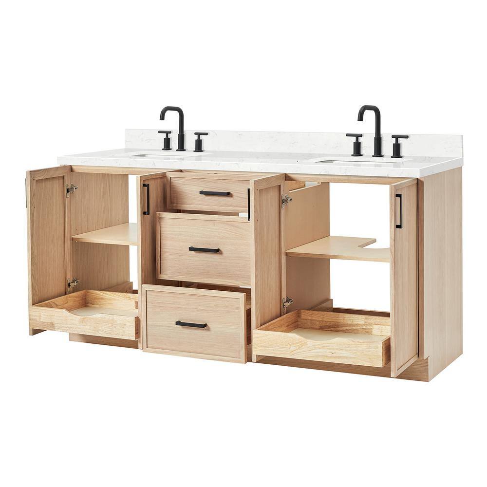 Kelly 72" White Oak Double Basin Vanity with Quartz Top
