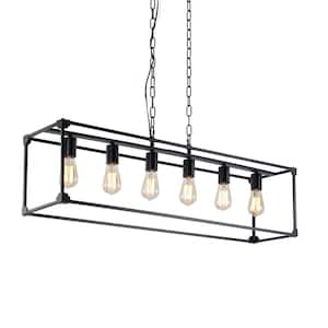 Industrial 41 in. Linear 6-Light Chandelier, Modern Matte Black Pendant Light for Dining Room, Kitchen Island