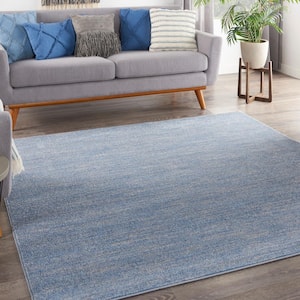 Essentials 5 ft. x 5 ft. Blue/Gray Square Solid Contemporary Indoor/Outdoor Patio Area Rug