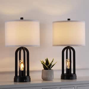 22 .75 in. Black Table Lamp with USB Port and Nightlight, LED Bulbs Included (Set of 2)