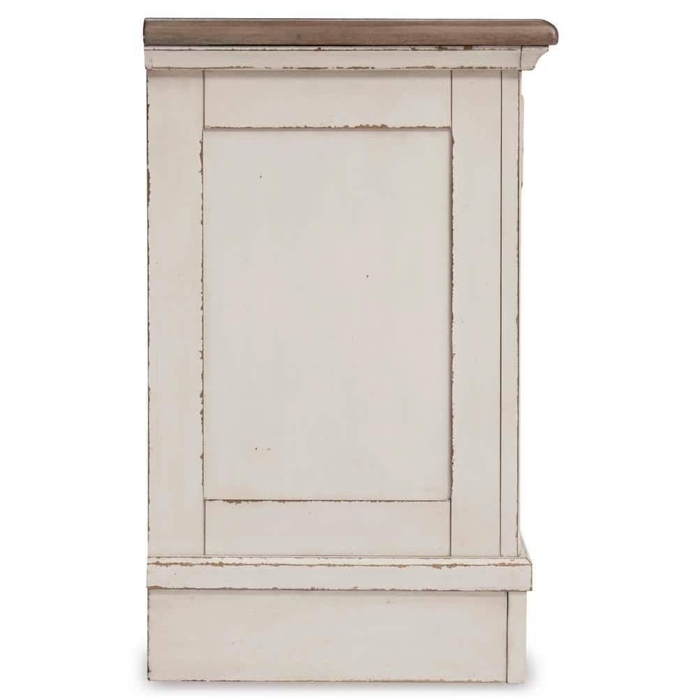 Chipped White & Distressed Wood 3-Drawer Nightstand with USB Ports
