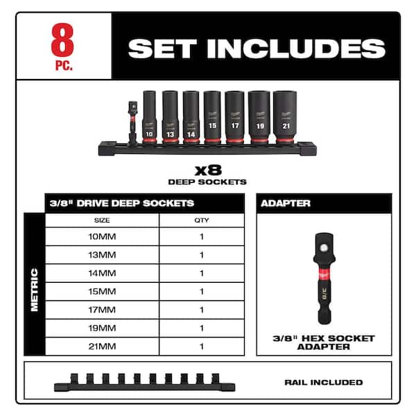 Milwaukee - SHOCKWAVE Impact Duty 3/8 in. Metric and SAE Deep Impact Rated Socket Set (16-Piece)