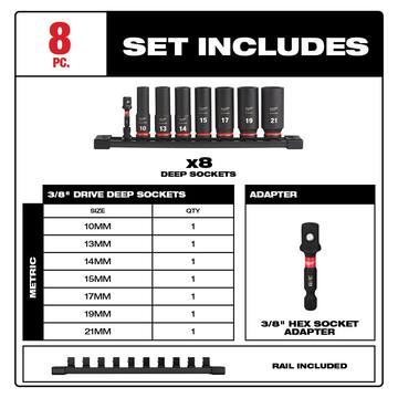 SHOCKWAVE Impact Duty 3/8 in. Metric and SAE Deep Impact Rated Socket Set (16-Piece)