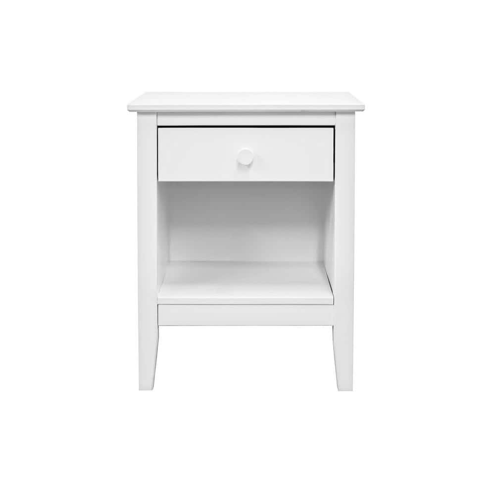White Solid Wood Single Drawer End Table with Cubby